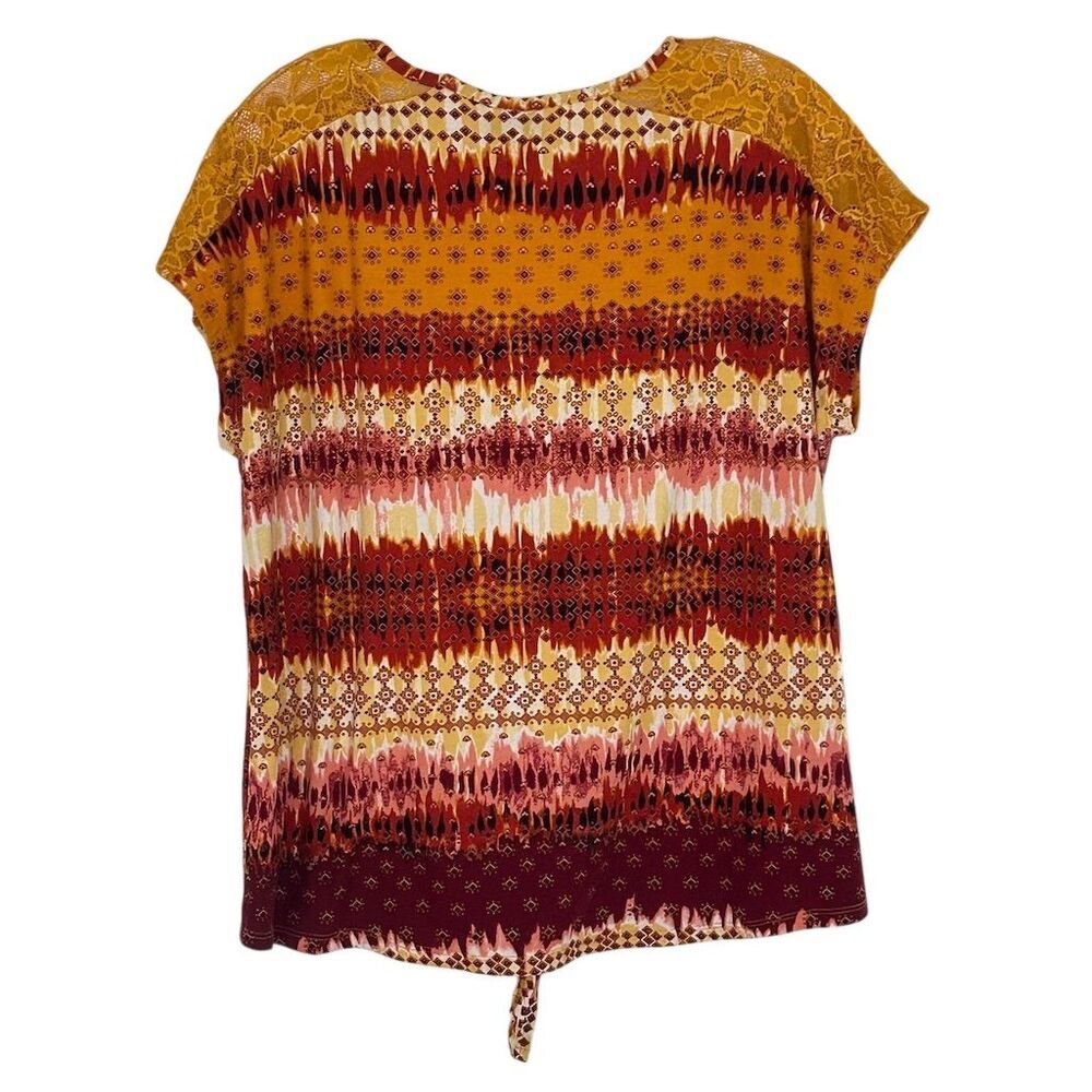 Kristin Nicole Women's XL Boho Geometric Print Blouse Lace Accents - Picture 3 of 4
